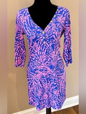 Women’s LILLY PULITZER Pima cotton blue & pink palm and zebra dress- Size Small